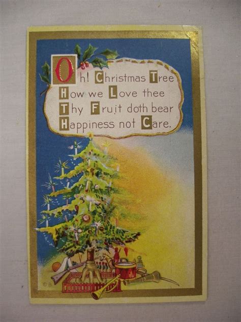 Vintage Embossed Christmas Postcard Decorated Tree With Toys And A Poem