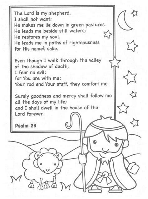 Psalm 23:2 (niv) he makes me lie down in green pastures, he leads me psalm 23:6 (niv) surely your goodness and love will follow me all the days of my life, and i will dwell in the house of the lord forever. Psalms 23 - Coloring Page - SundaySchoolist