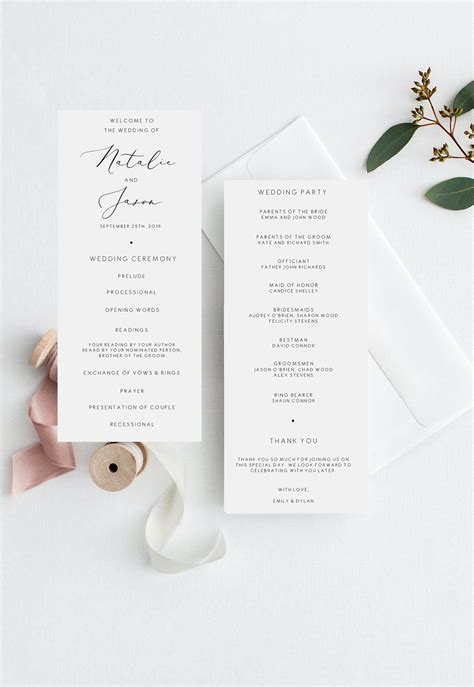 Elegant Wedding Ceremony Program Template Printable Wedding Etsy Uk