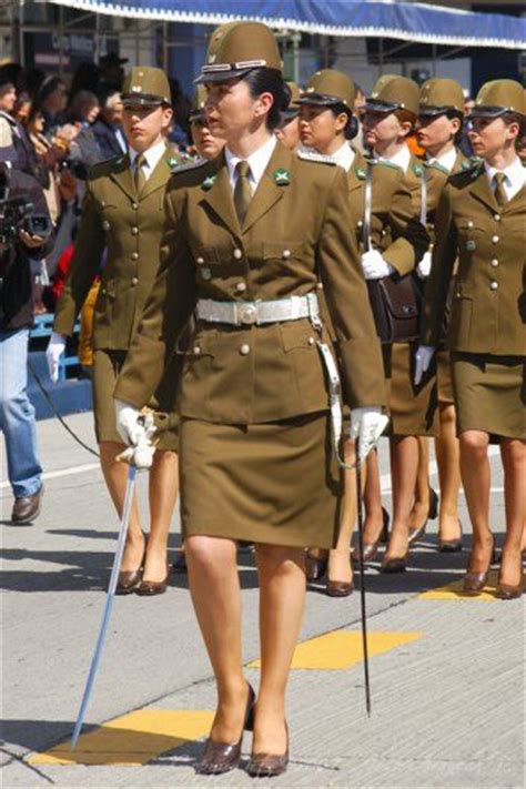 Smartly Uniformed Female Chilean Soldiers March In Military Parade