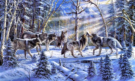 Awesome Winter Painting Wolves In Winter Hd Wallpapers Top Desktop Hd
