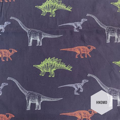 Printed Fabric Dinosaurs With Blue Background Caf 25 Hndmd