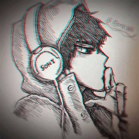 Cool Anime Boy With Headphones Drawing