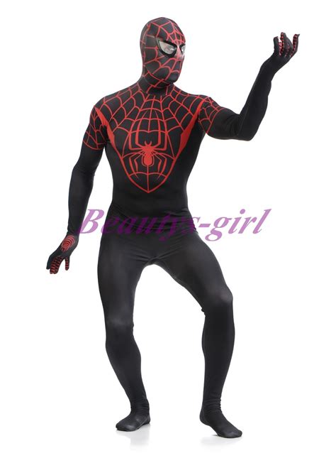 Utimate Negro Rojo Zentai Spiderman Traje De Cuerpo Completo Lycra