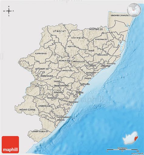 Shaded Relief 3d Map Of Kwazulunatal Single Color Outside