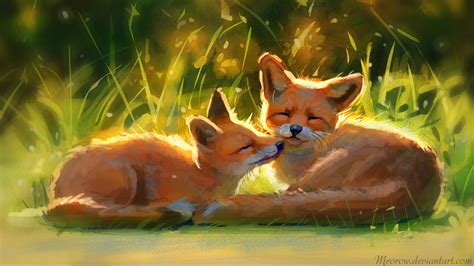 Download Wallpaper 1600x900 Foxes Cute Animals Grass