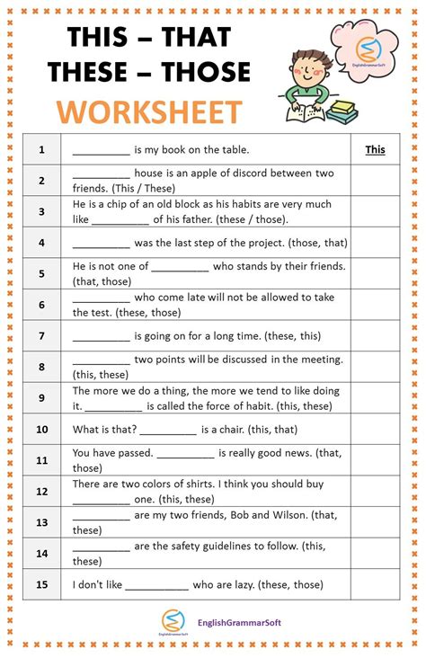 This That These Those Worksheet With Answers English Grammar