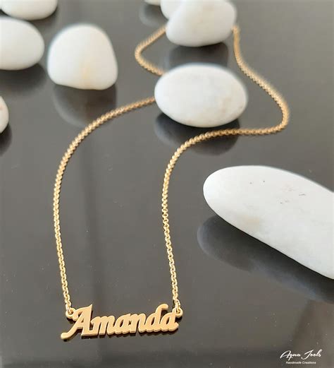 K Solid Gold Name Necklace White Gold Name Necklace Etsy