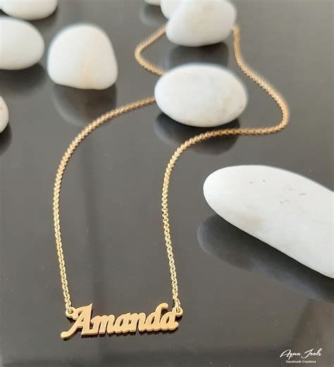 14k Solid Gold Name Necklace White Gold Name Necklace Etsy