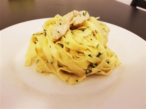 Homemade Parsley Pesto Tagliatelle With Chicken And Button Mushrooms