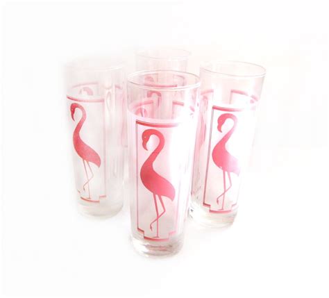 Vintage Tall Pink Flamingo Drinking Glasses