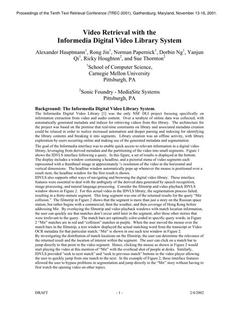 Pdf Video Retrieval With The Informedia Digital Video Library System