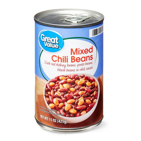 Let's look at the ones i like most red beans: Great Value Mixed Chili Beans, 15 oz - Walmart.com ...