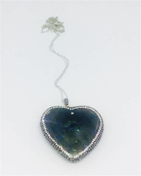 Crystal Encrusted Labradorite Heart Necklace