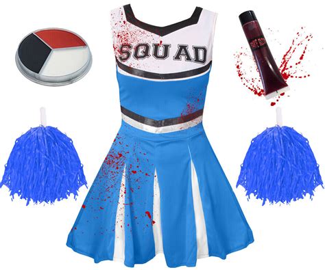 Adult Ladies Blue Zombie Cheerleader Halloween Horror Fancy Dress Costume Outfit Ebay