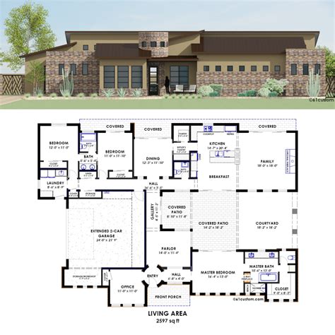 Contemporary Side Courtyard House Plan 61custom Contemporary