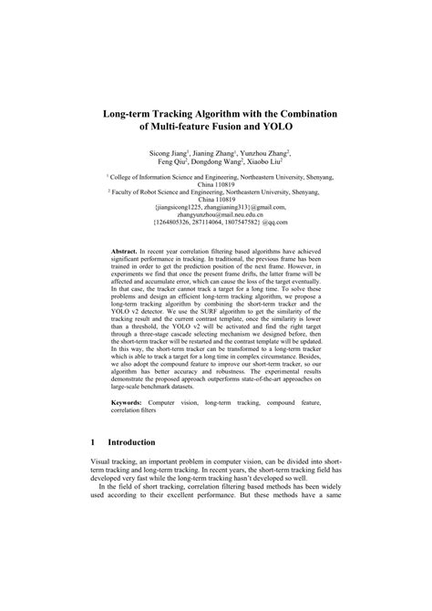 Pdf Long Term Tracking Algorithm With The Combination Of Multi