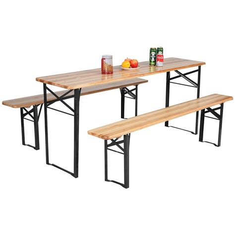 Costway Folding Wooden Picnic Table 6 Foot Table Bench Set