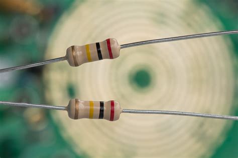 Closeup 200k Or 200000 Ohms Resistors Against Electronic Board Stock