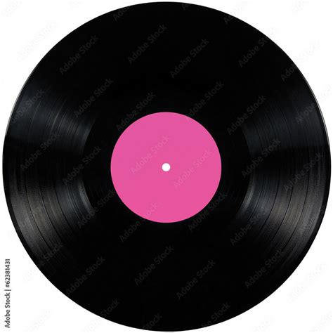 Black Vinyl Record Lp Album Disc Isolated Disk Pink Label Stock Photo