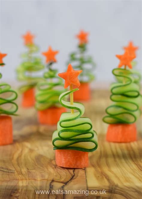 Spend time with your kids, not in the kitchen! Easy Cucumber Christmas Trees - Healthy Christmas Party Food for Kids