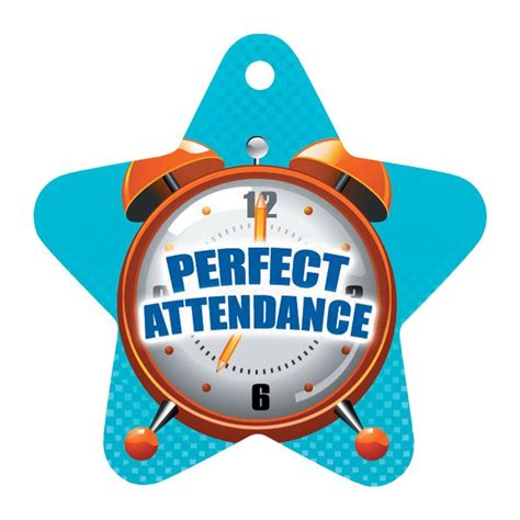 Perfect Attendance Die Cut Star With Clock Design Tag With 4 Chain
