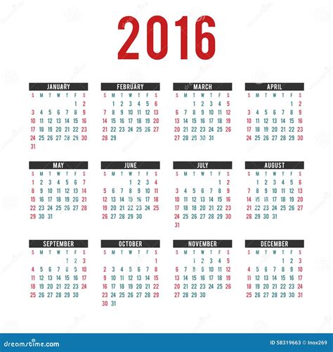 Vector 2016 Calendar Templates Stock Vector Illustration Of Date