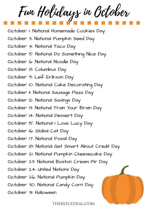 Fun Holidays To Celebrate In October Free Printable List The Keele