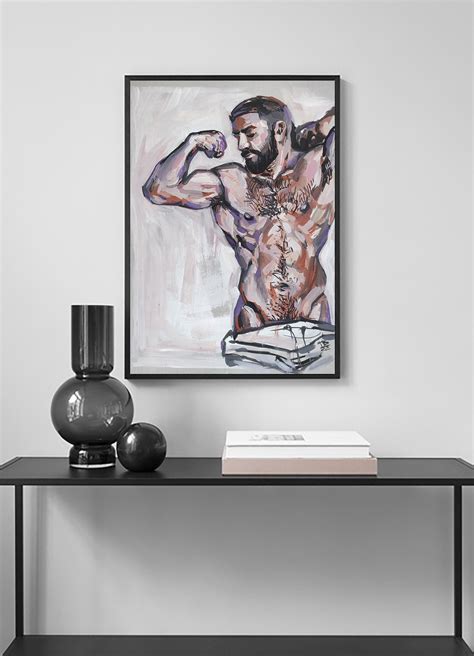 Nude Erotic Figure Muscle Man Original Painting Nude Male Gay Art Muscle Hand X Cm Gouache