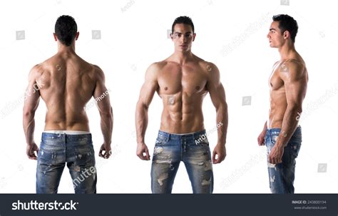 Three Views Muscular Shirtless Male Bodybuilder Stock Photo Shutterstock