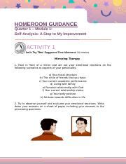 HOMEROOM GUIDANCE Docx HOMEROOM GUIDANCE Quarter 1 Module 1 Self