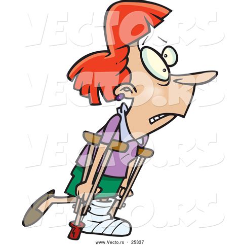 Vector Of An Injured Cartoon Woman Wearing A Cast Over Her Foot While
