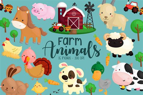 Farm Animal Clipart Cute Animal Clip Art Cow And Sheep Etsy