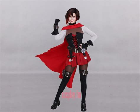 Rwby Ruby Rose Cosplay Costume With Cloak And Belts Set Etsy