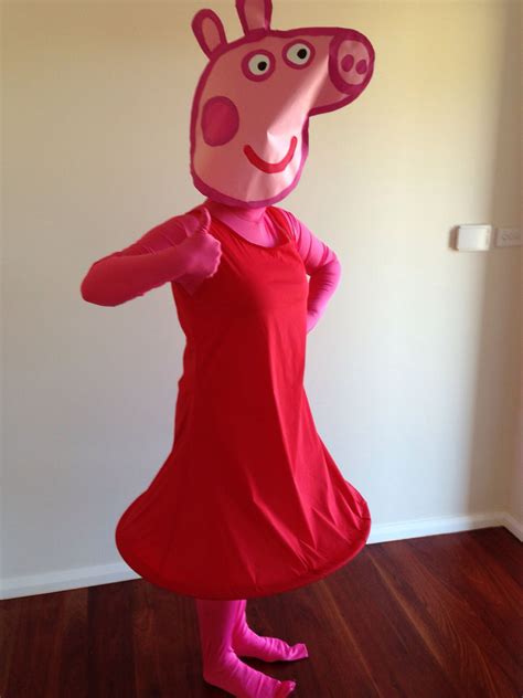 Diy Peppa Pig Costume Head Paint And Cardboard Dress Red Fabric And
