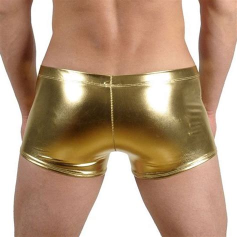 Men Chic Underwear Pu Leather Briefs Shiny Boxers Underwear Pants Male