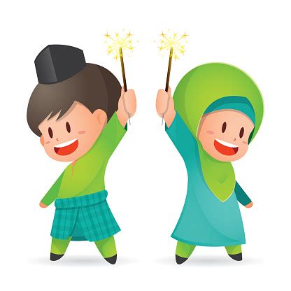 Pelita (oil lamps) will be lit up to reach its height on the 27th night of ramadhan, called the tujuh likur night. Selamat Hari Raya Aidilfitri Vector Illustration Cute ...