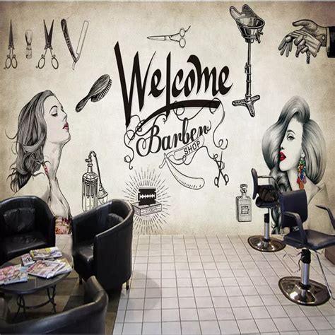 Vintage Barber Shop Mural Wallpaper Hair Salon Wallcovering Bvm Home