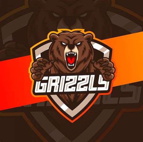 Grizzly Bear Mascot Esport Logo Design Premium Vector
