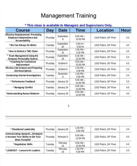 staff training schedule template