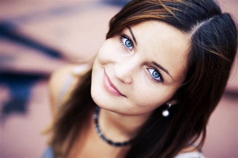 Smiling Brunette Blue Eyes Women Face Valentina Kolesnikova Wallpaper