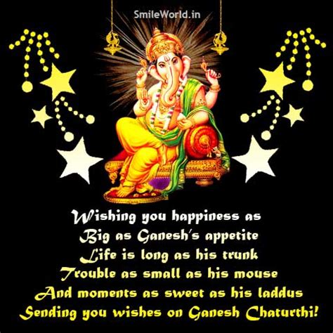 May you find all the delights of life and may all your dreams come true. Happy Ganesh Chaturthi Wishes SMS Quotes Messages in English