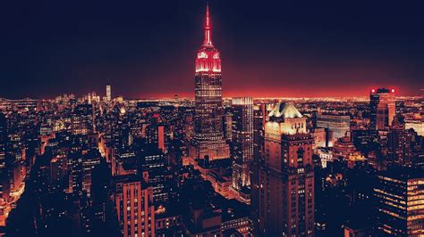 Empire State Building Cityscape Usa Night New York City Manhattan