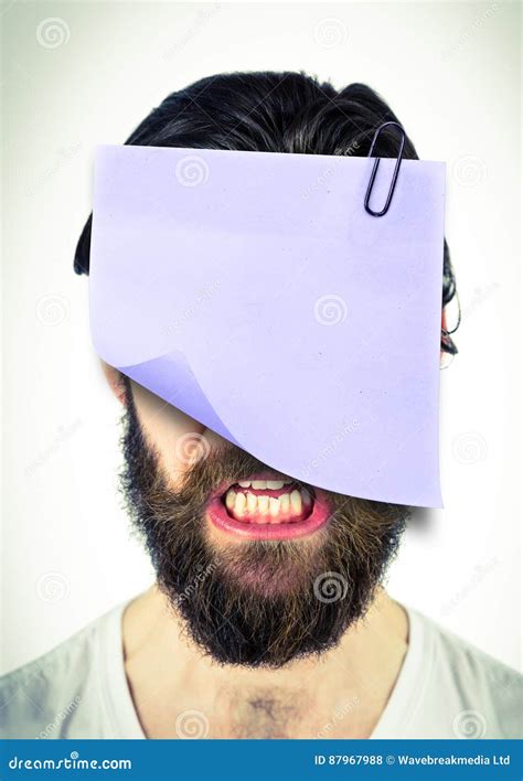 Man With A Sticky Note Attached To His Face Stock Photo Image Of Copy Frustrated
