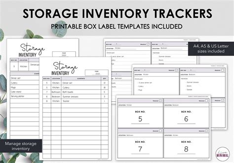 Storage Inventory Trackers Printable Home Inventory Moving Home