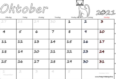 Skriv ut varje månad separat. Almanacka Oktober 2021 skriva ut | Gratis utskrivbara PDF