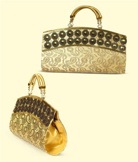 Buy Geetu Ladies Bag Gold Fabric Handheld At Best Prices In India