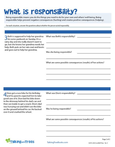 Accountability Worksheets For Adults