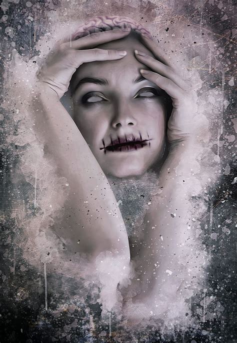 Person Sewed Lips Illustration Horror Macabre Dark Gothic Halloween Portrait Horror