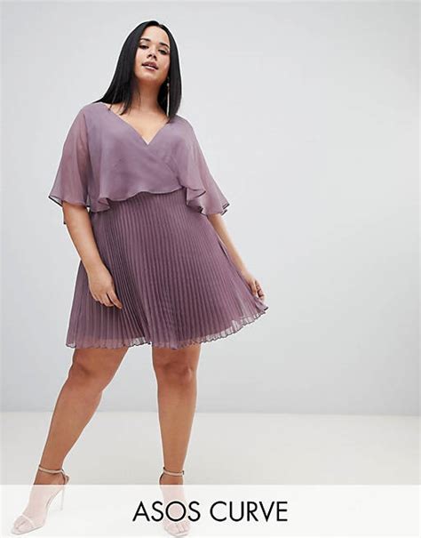 Asos Design Curve Flutter Sleeve Mini Dress With Pleat Skirt Asos